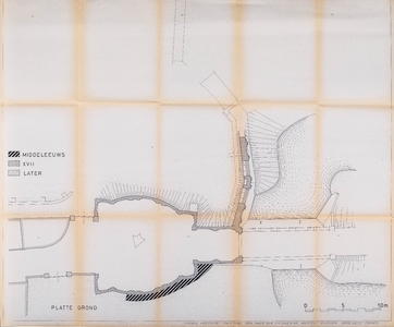  Tekening van plattegronden met historische datering van de Hofpoort te Vianen