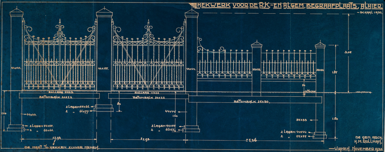  Tekening van het ontwerp van het hekwerk voor de RK en Algemene Begraafplaats te Vianen