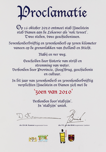  Proclamatie van de burgemeesters van Vianen (750 jaar stad) en IJsselstein (700 jaar stad) over de onderlinge ...