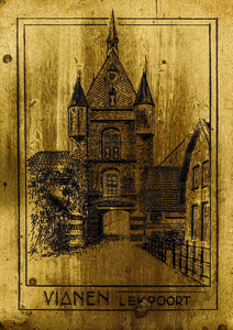  Gravure in koper met afbeelding van de Lekpoort aan de Buitenstadzijde te Vianen