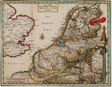  Kaart van de 17 Nederlandse Provincies in de vorm van een zittende leeuw in een zakboekje getiteld 'Gebruyck der ...