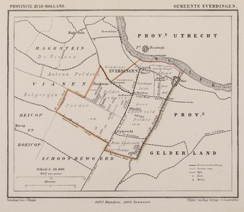  Kaartje van de gemeente Everdingen (ingekleurd)