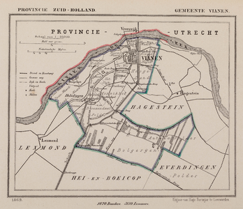 Kaartje van de gemeente Vianen (ingekleurd)
