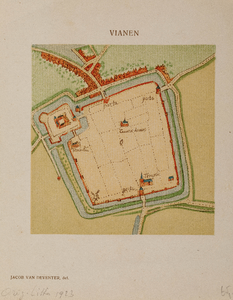  Plattegrond van de stad Vianen uit circa 1563 (facsimile minuut bijkaart in Nationaal Archief Den Haag)