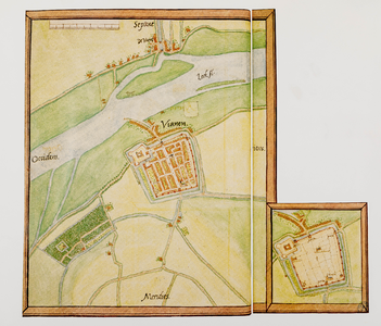  Plattegrond van de stad Vianen uit circa 1563 (facsimile netkaart hoofdkaart/bijkaart in Biblioteca Nacional te Madrid)