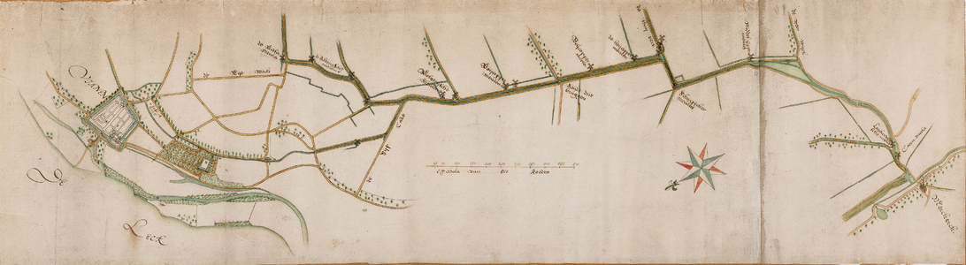  Kaart van de waterverbinding via de in 1658 gegraven Zederikse of Viaanse trekvaart tussen Vianen en Meerkerk met ...