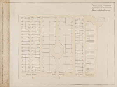 Algemene Begraafplaats Vianen: overzicht (met grafnummers) van het deel met graven 1ste en 2de klas alsmede keldergraven