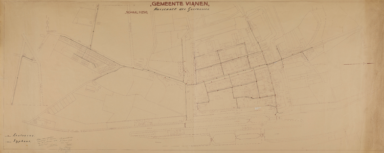  Kaart van het buizennet in Vianen van de gasfabriek (met aanvullingen uit 1934 en 1935)