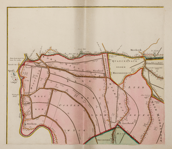  Nieuwe kaart van Vyf Heeren Landen gelegen tusschen den Dief en Zouwen dyk (linksboven) (ingekleurd)