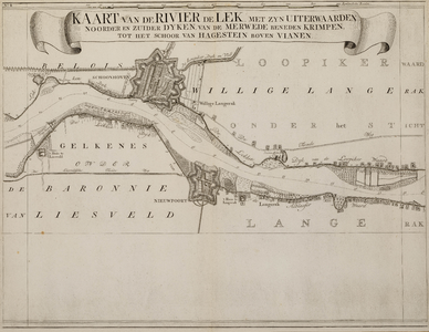  Kaart van de Rivier De Lek, met zyn uiterwaarden, noorder en zuider Dyken, van de Merwede, beneden Krimpen tot het ...