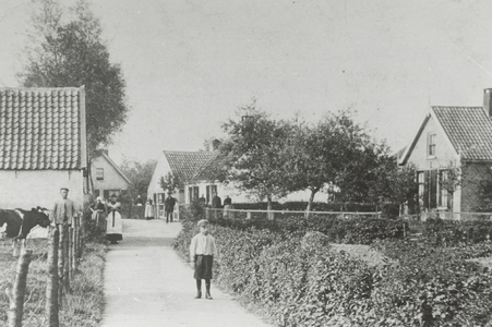  Een deel van de Boomgaardweg, zoals het was in 1905. De twee huizen rechtsmidden zijn verdwenen, de andere staan er ...