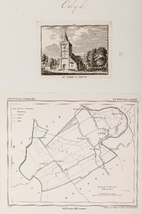  Compositieblad met een prentje (no. 123) van de kerk en een kaartje van de gemeente Odijk