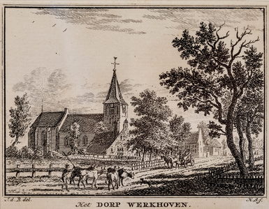  Gezicht vanuit noorden op het dorp Werkhoven met de NH-kerk (no. 110)