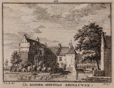  Gezicht vanuit het noorden op kasteel Rhijnauwen met brug over de Kromme Rijn (no. 202)