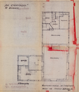  Tekening van de 1ste verdieping van huis Camminga te Bunnik uit het restauratieplan