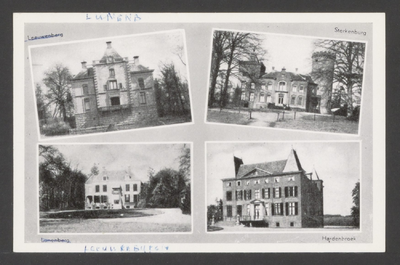  Vier afbeeldingen van de kastelen Lunenburg, Sterkenburg, Leeuwenburg en Hardenbroek.
