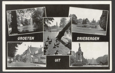  Vijf afbeeldingen van De Wildbaan, Oranjevijver, Traay en Dr. Schaepmanmonument en seminarie.