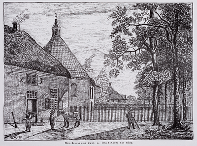  Tekening (reproductie) van de Nederlands Hervormde Kerk te Driebergen tot 1830