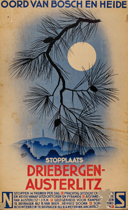 31708 Poster voor een tussen 1932 en 1938 bestaand hebbende NS-stopplaats Driebergen-Austerlitz, 'Oord van Bosch en ...