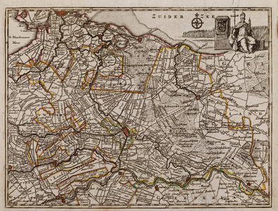  De provincie Utrecht met delen van de aangrenzende provincies met rechtsboven een tekening van de bisschop van Utrecht ...