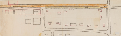  Schetskaart met omtrekken van huizen (met naam bewoners) tussen de Klein Loolaan, Hoofdstraat en Nyendal. 1:500