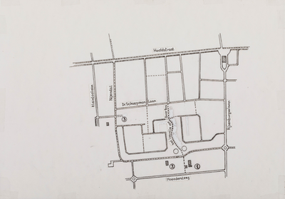  Manuscriptkaartje van het gebied tussen de Hoofdstraat, de Rijsenburgselaan en de Hoendersteeg