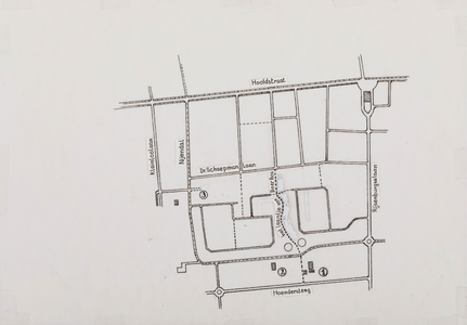  Manuscriptkaartje van het gebied tussen de Hoofdstraat, de Rijsenburgselaan en de Hoendersteeg