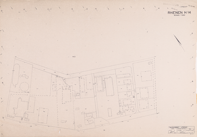  Kadastrale gemeente Rhenen: Sectie H, 14de blad (gemeenteplan, reproductie), ondergrond 1970