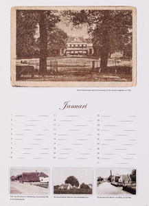  Omslag geïllustreerde verjaardagskalender met 12 maandbladen voorzien van afdrukken van ansichtkaarten en foto's van Rhenen