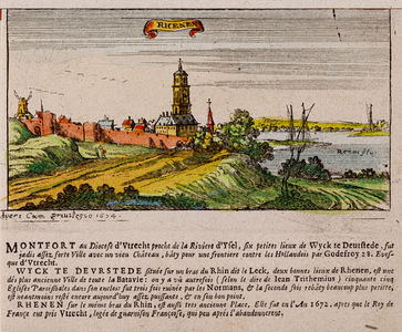  Gezicht (ingekleurd) vanuit het westen op Rhenen en de Rijn