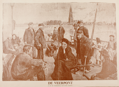  Fotografische reproductie (zwartwit) van 'De veerpont [bij Rhenen over de Rijn]' door Bart Nibbrig