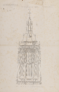  Toren van de Cunera kerk: bovenste deel voorgevel met spits (plaat LIII)