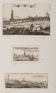  Compositieblad met een afbeelding getiteld 'Rhenen' (rechterdeel van afbeelding op 110148 van C. Specht uit 1697), een ...