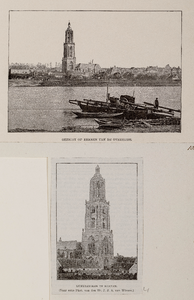  Compositieblad met een foto getiteld 'Gezicht op Rhenen van de overzijde' (1889) en een foto getiteld 'Kuneratoren te ...