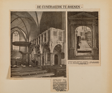  Krantenknipsel met twee foto's van de Cunerakerk te Rhenen