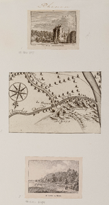  Compositieblad met een afbeelding getiteld 'Het Huis Remerstein' (no. 240, H. Spilman naar J. de Beijer, 1792), een ...