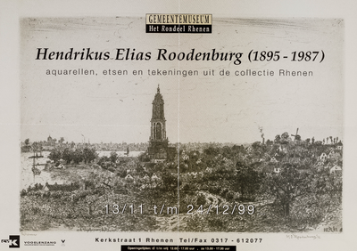  Aankondiging van de tentoonstelling van aquarellen, etsen en tekeningen uit de collectie Rhenen van Hendrikus Elias ...