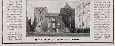  Tijdschriftknipsel met tekst over en foto van kasteel Rhijnesteyn te Cothen