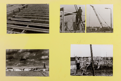  Blad met vier foto's van de bouw door vrijwilligers van het Dorpshuis te Cothen aan de C.B. Kentiestraat (2)