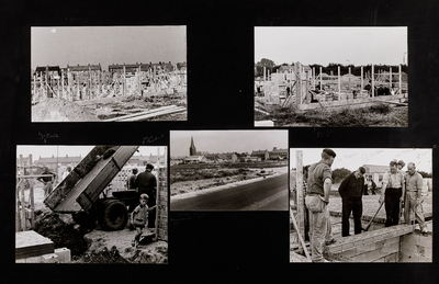  Blad met vijf foto's van de bouw door vrijwilligers van het Dorpshuis te Cothen aan de C.B. Kentiestraat (4)