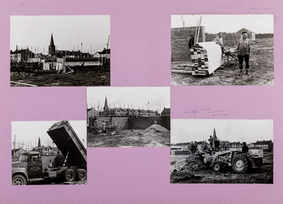  Blad met vijf foto's van de bouw door vrijwilligers van het Dorpshuis te Cothen aan de C.B. Kentiestraat (6)