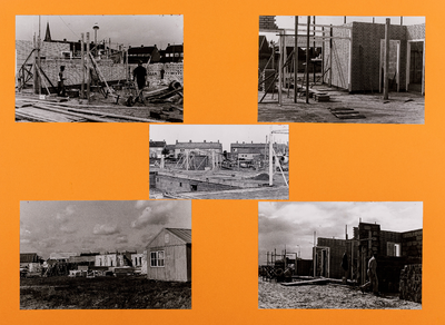  Blad met vijf foto's van de bouw door vrijwilligers van het Dorpshuis te Cothen aan de C.B. Kentiestraat (9)