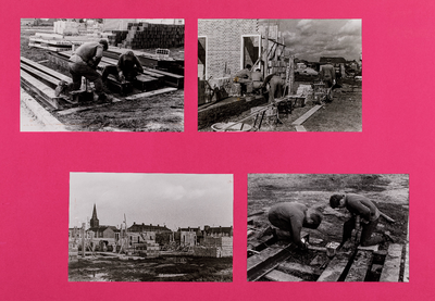  Blad met vier foto's van de bouw door vrijwilligers van het Dorpshuis te Cothen aan de C.B. Kentiestraat (12)