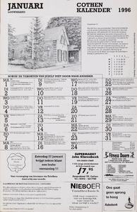  Omslag Cothen-kalender 1996 met 12 maandbladen met agenda-items, advertenties en topografische tekeningen van Hans Scholman