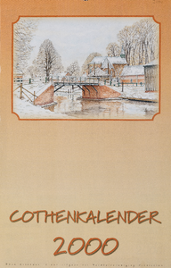 Omslag Cothen-kalender 2000 met 12 maandbladen met agenda-items, advertenties en topografische tekeningen van Hans Scholman