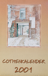  Omslag Cothen-kalender 2001 met 12 maandbladen met agenda-items, advertenties en topografische tekeningen van Hans Scholman