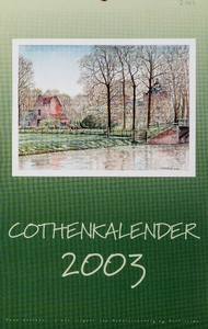  Omslag Cothen-kalender 2003 met 12 maandbladen met agenda-items, advertenties en topografische tekeningen van Hans Scholman