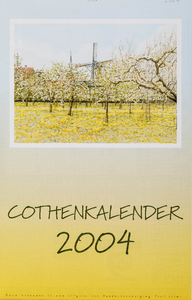  Omslag Cothen-kalender 2004 met 12 maandbladen met agenda-items, advertenties en topografische tekeningen van Hans Scholman