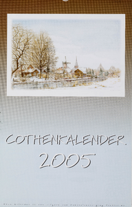  Omslag Cothen-kalender 2005 met 12 maandbladen met agenda-items, advertenties en topografische tekeningen van Hans Scholman