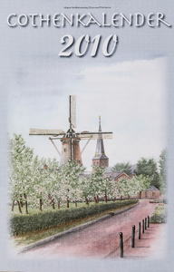  Omslag Cothen-kalender 2010 met 12 maandbladen met agenda-items, advertenties en topografische tekeningen van Hans Scholman